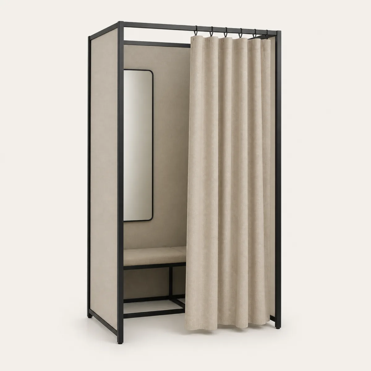 Curtained fitting room, the real-world character this definition is written to capture