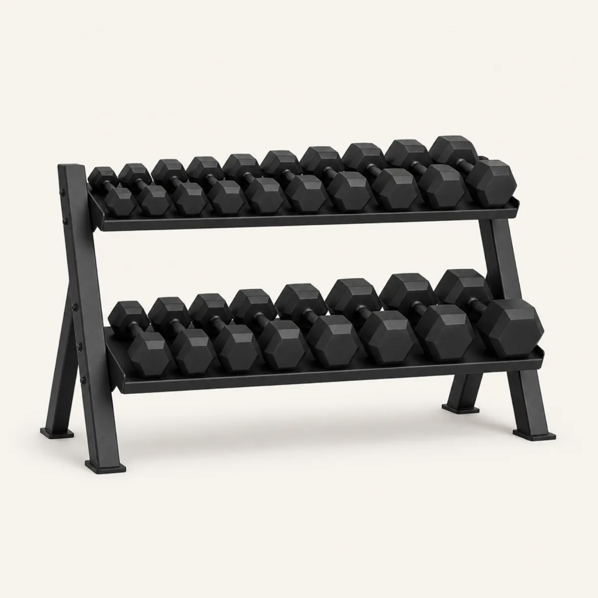 Dumbbell rack, the real-world character this definition is written to capture