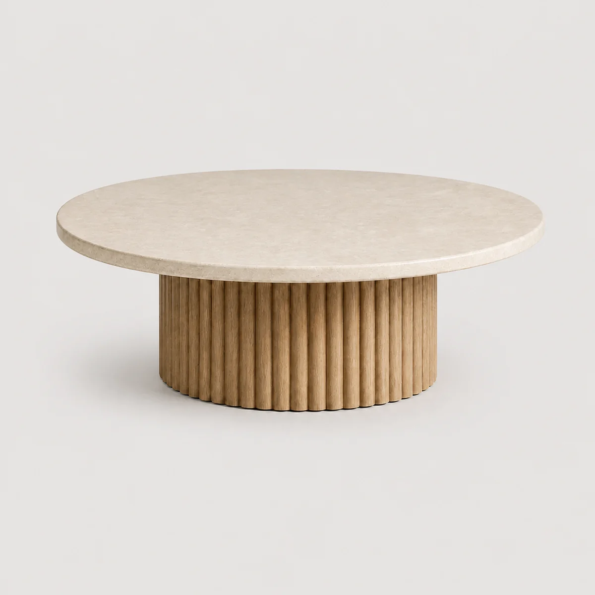 Fluted drum coffee table, the real-world character this definition is written to capture