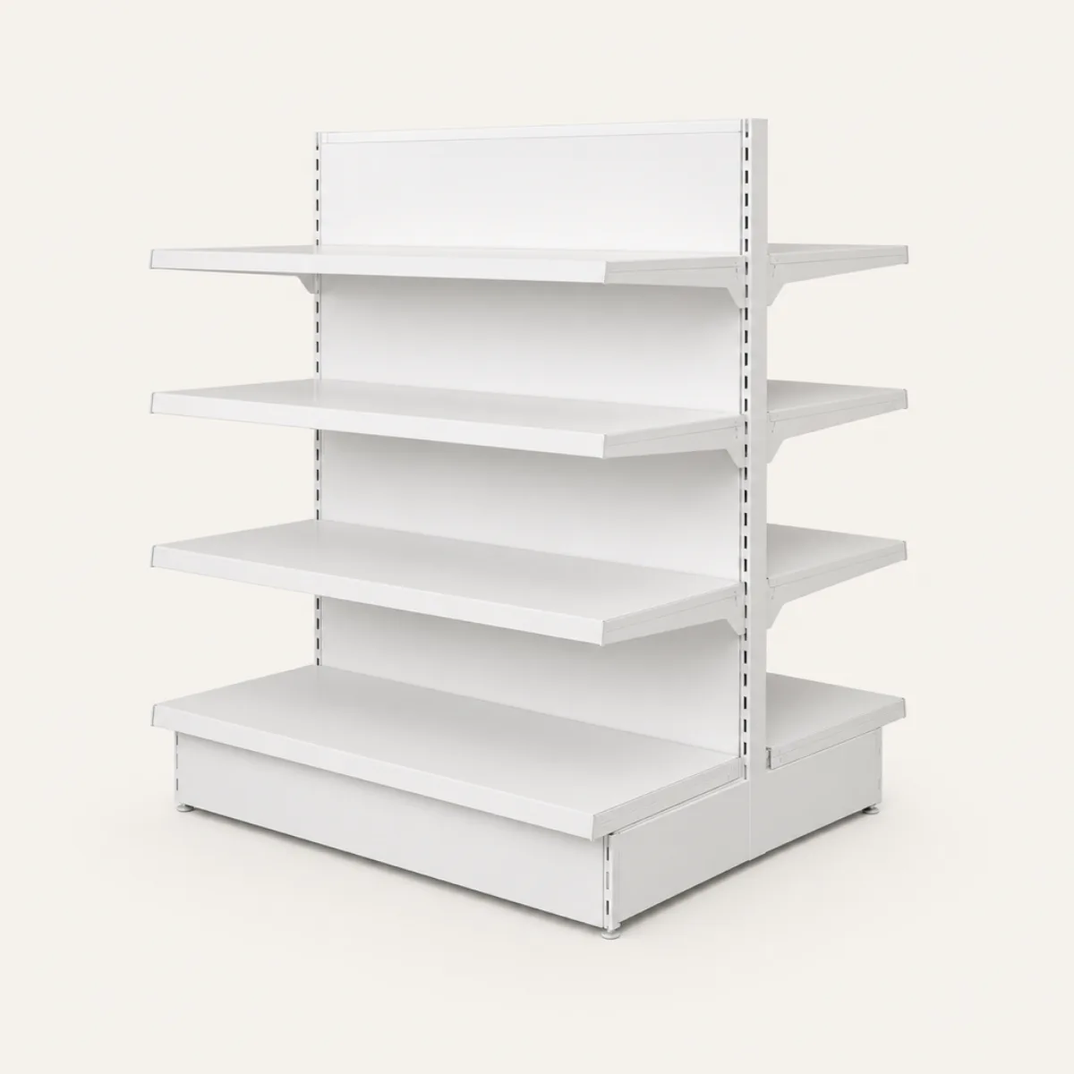 Gondola shelving, the real-world character this definition is written to capture