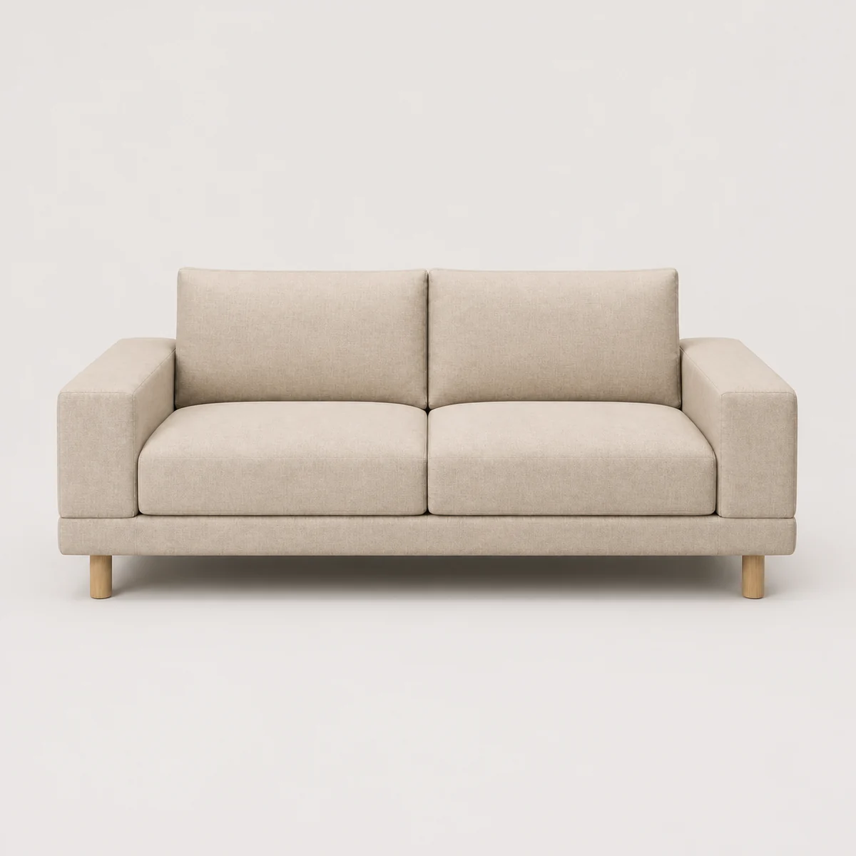 Two-cushion lounge sofa, the real-world character this definition is written to capture