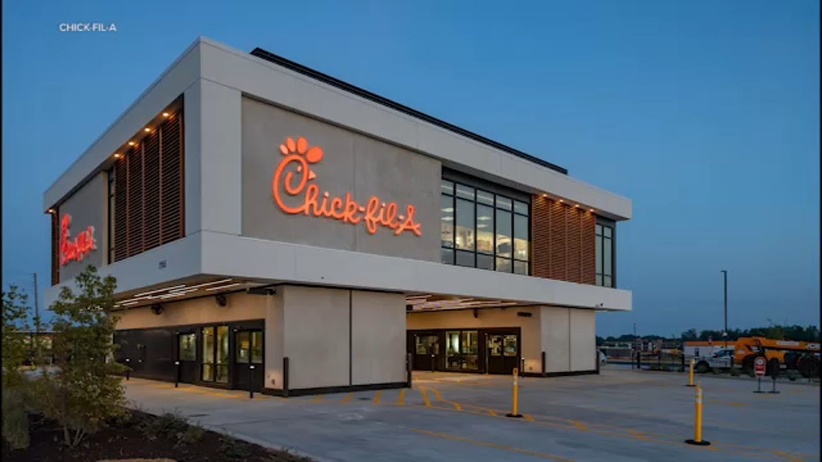 Two-storey Chick-fil-A restaurant — the reference photograph the drawer must replicate